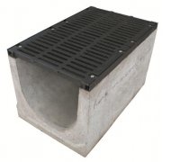 Лоток MAXI бетонный с вертекальным отводом DN500  с решеткой чугунной (щелевой)